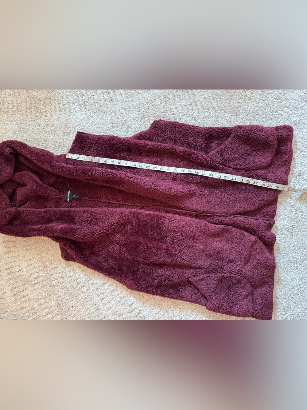Zenana Outfitters fuzzy burgundy vest Cardigan hooded cozy wrap - size L - Picture 4 of 5